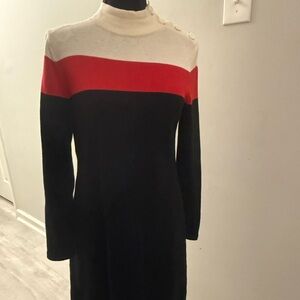 Talbots Colorblock Sweater Dress Black, Red, and Cream Long Sleeve